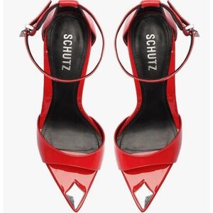 Schutz Pamela Red Patent Leather Stiletto Ankle Strap Heels Sz 6.5 US